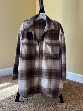 Women’s Brown Button-Up Flannel Coat